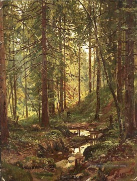  1880 Art - ruisseau par une pente forestière 1880 paysage classique Ivan Ivanovitch arbres
